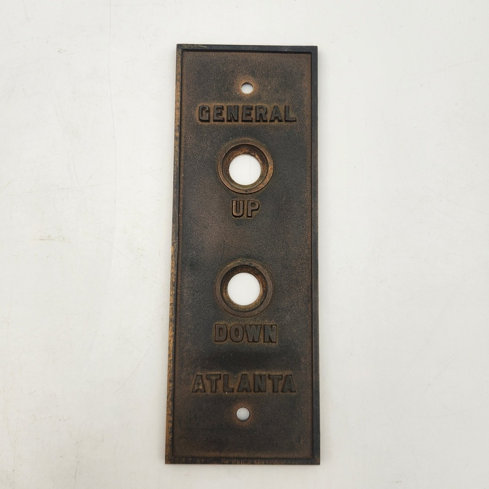 Vintage General Atlanta Elevator Call Button Plate Industrial Bronze Salvage